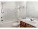 Well-lit bathroom with tub/shower combination and single sink vanity at 9416 Cotton Gum Rd, Charlotte, NC 28227