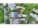 Aerial view of the property showcasing a landscaped yard, a brick patio, and a trampoline at 126 Blandina Ct, Fort Mill, SC 29708