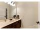 Bathroom features a single sink vanity with neutral countertop and dark wood cabinets at 13519 Crystal Springs Dr # 148, Huntersville, NC 28078