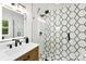 Beautiful bathroom with glass shower, black hardware, and a modern vanity with LED mirror at 1426 Larkfield Ln, Charlotte, NC 28210