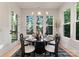 Bright dining area with a modern light fixture, a round table, and views out the door and the large windows at 1622 Burtonwood Cir, Charlotte, NC 28212