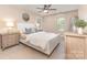 Bright bedroom featuring neutral carpet, a queen bed, bedside tables, and natural lighting at 205 Rosedale Ln, Matthews, NC 28105