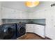 Laundry room with washer, dryer, utility sink and white cabinets at 2324 Kingsmill Ter, Charlotte, NC 28270