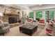 Charming living room featuring a stone fireplace, large windows and comfortable seating at 2324 Kingsmill Ter, Charlotte, NC 28270