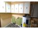 Cozy utility area features white cabinets, water heater, and speckled flooring at 416 E Union St, Marshville, NC 28103