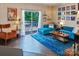 Cozy living room with a sliding glass door to the back patio and bright blue decor at 5922 Sullins Rd, Charlotte, NC 28214