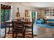 A full view featuring a dining area and a living room with a vibrant blue sofa, enhancing the sense of spaciousness at 5922 Sullins Rd, Charlotte, NC 28214