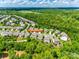 An aerial shot showcases the well-maintained landscaping and proximity to surrounding wooded areas at 6243 Kilchurn Dr, Indian Land, SC 29707