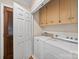 Functional laundry room with storage cabinets, washer, and dryer hookups at 803 Woodmoore Ln, Kannapolis, NC 28081