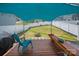 Outdoor deck area with a canopy, seating, and a view of the spacious, fenced backyard, perfect for entertaining at 9025 Henry Thoreau Rd, Charlotte, NC 28214