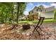 Serene backyard with firepit and mature trees offers a peaceful retreat at 11624 Crossroads Pl, Concord, NC 28025