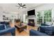 Bright, open-concept living room with fireplace, hardwood floors, comfortable seating and natural light at 11624 Crossroads Pl, Concord, NC 28025