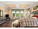 Spacious main bedroom with decorative tray ceiling, hardwood flooring, and large windows at 16402 Doves Canyon Ln, Charlotte, NC 28278