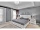 Modern primary bedroom features tray ceiling, nightstands with lamps, and decorative wall art at 2026 Rosewater Ln, Indian Trail, NC 28079