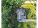 Aerial view of the home showcasing the roof, backyard patio, and surrounding trees at 6417 Loyola Ct, Mint Hill, NC 28227