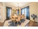 Formal dining room with a chandelier, hardwood floors, and blue accents at 6417 Loyola Ct, Mint Hill, NC 28227