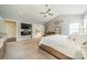 Main bedroom with vaulted ceiling and fireplace, showcases neutral tones and comfortable furniture at 6417 Loyola Ct, Mint Hill, NC 28227