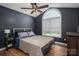 Bedroom featuring ceiling fan, modern lighting, and vaulted window at 104 Nottingham Dr, Maiden, NC 28650