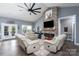 Stylish living room with stone fireplace, vaulted ceilings, and modern decor at 133 Harbourtown Dr, Kings Mountain, NC 28086