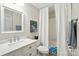 Updated bathroom features a white vanity and shower at 3020 Heathstead Pl # A, Charlotte, NC 28210