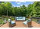 Outdoor deck furnished with wicker furniture and decorative pillows, surrounded by lush greenery at 3020 Waxhaw Crossing Dr, Waxhaw, NC 28173