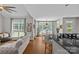 View of the kitchen features a granite breakfast bar that overlooks a cozy living room at 3020 Waxhaw Crossing Dr, Waxhaw, NC 28173
