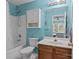 Bathroom featuring a shower-tub combination, vanity, and ample lighting at 5221 Javitz Rd, Charlotte, NC 28216