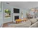 Cozy living room featuring a fireplace, large windows, and comfortable seating at 5221 Javitz Rd, Charlotte, NC 28216