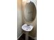 Cozy powder room featuring a pedestal sink, an oval mirror, and neutral walls at 6130 Sid Crane Dr, Charlotte, NC 28216