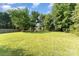 Lush backyard featuring mature trees, a green lawn, swing set, and privacy fence at 614 W Peeler St, Salisbury, NC 28146