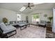 Inviting living room with vaulted ceilings, skylight, and ample seating creates a relaxing atmosphere at 115 Morrocroft Ln, Mooresville, NC 28117