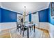 Dining room featuring hardwood floors, wainscoting, stylish light fixture and natural light at 12434 Sylvan Oak Way, Charlotte, NC 28273
