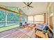 Relaxing screened-in porch with comfortable seating and a view of the landscaped backyard at 12434 Sylvan Oak Way, Charlotte, NC 28273