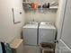 Laundry room with a washer, dryer, storage shelves, and gray floors at 15005 Savannah Hall Dr # 72, Charlotte, NC 28273