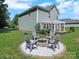 Backyard fire pit area with seating, adjacent to a house with a covered patio at 159 Autumn Mist Rd, Statesville, NC 28677