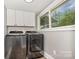 Convenient laundry room equipped with modern washer and dryer, plus built-in storage cabinets at 201 Valley St, Stanley, NC 28164