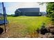 The level backyard is large enough for a trampoline and has open views at 205 Spring Creek Dr, Mount Holly, NC 28120