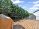 Outdoor deck with metal railings offering views of landscaped backyard at 24604 Blue Heron Cir, Lancaster, SC 29720
