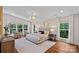 Inviting main bedroom featuring a tufted headboard, windows, and hardwood floors at 5611 Robinhood Rd, Charlotte, NC 28211