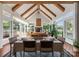 Spacious sunroom with vaulted ceilings, exposed beams, stone fireplace, and abundant natural light at 6506 Jepson Ct # 349, Charlotte, NC 28214