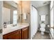 Well-maintained bathroom with vanity, mirror, and shower with curtain at 8102 Bergen Ct, Waxhaw, NC 28173