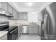 Modern kitchen featuring stainless steel appliances and gray cabinetry at 9639 Green Gable Ct, Charlotte, NC 28270