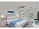 Serene bedroom with plush bedding, vaulted ceiling, ceiling fan, and abundant natural light from two windows at 11407 Lenswood Ct, Charlotte, NC 28214