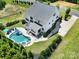 Aerial view of home showcasing the pool, patio, and well manicured lawn at 2148 Nims Village Dr, Fort Mill, SC 29715