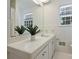 Well-lit bathroom features a vanity, a tiled countertop, and a large mirror with a decorative plant at 3165 Pendleton Ave, Charlotte, NC 28210