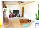 Bright living room with fireplace, neutral carpet, and decorative yellow trim at 405 Wesley Heights Dr, Albemarle, NC 28001