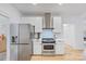 Modern kitchen with stainless steel appliances, white cabinetry, and hardwood flooring at 5728 Mantario Dr, Charlotte, NC 28269