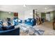 Cozy living room featuring plush blue sofas, an area rug, and ample natural light at 7136 Bullock Dr, Charlotte, NC 28214