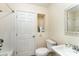 Functional bathroom showcasing a toilet, shower, and a well-lit sink, for everyday needs at 7218 Cascading Pines Dr, Fort Mill, SC 29708