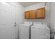 Functional laundry room with washer, dryer, and storage cabinets at 9121 Four Acre Ct, Charlotte, NC 28210